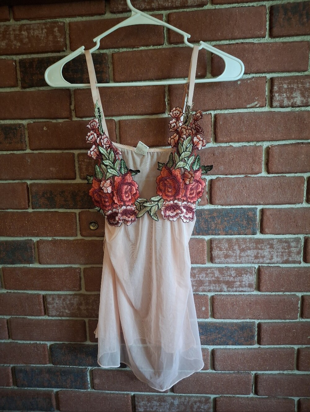 Floral Embroidered Pink Lace Slip Top